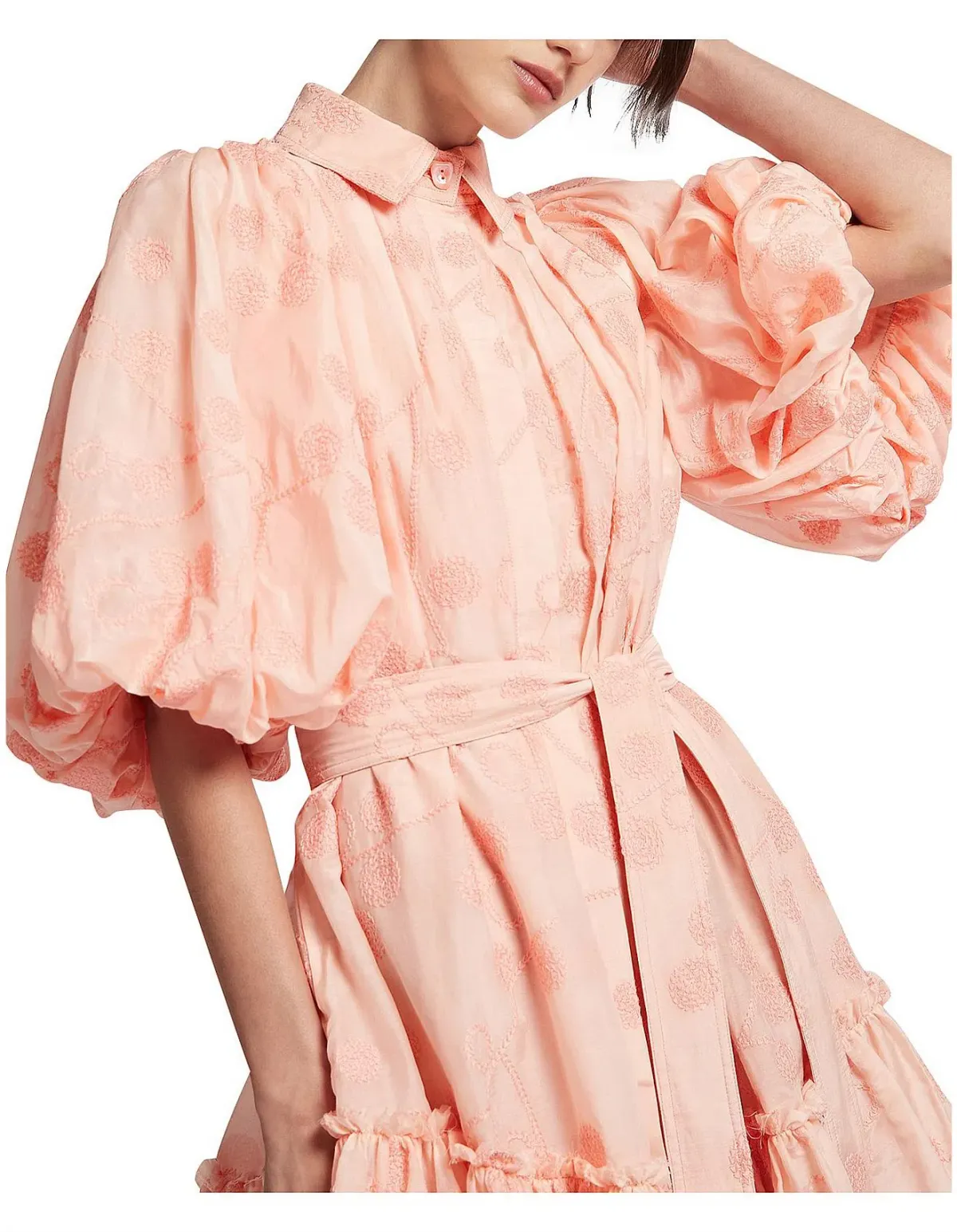 Aje Textural Puff Sleeve Mini Dress Peach Size 8 - Image 2