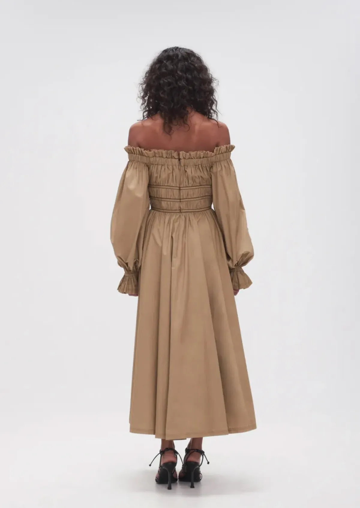 Aje Wattle Off Shoulder Midi Dress Taupe Grey Size 12 - Image 4