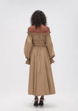 Aje Wattle Off Shoulder Midi Dress Taupe Grey Size 12 for rent on The Volte - image 4