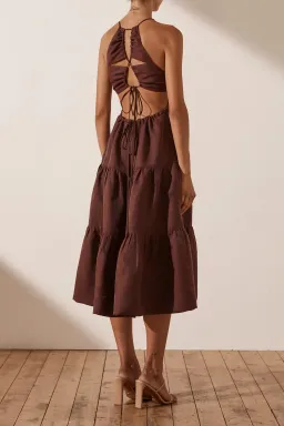 Shona Joy Marlene Open Back Tiered Midi Dress in Chocolate Size 6 for rent on The Volte - image 3