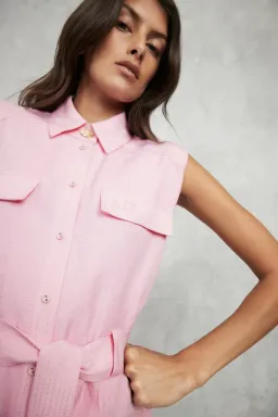 Aje Vista Linen Utility Dress in Pink Size 6 for rent on The Volte - image 4
