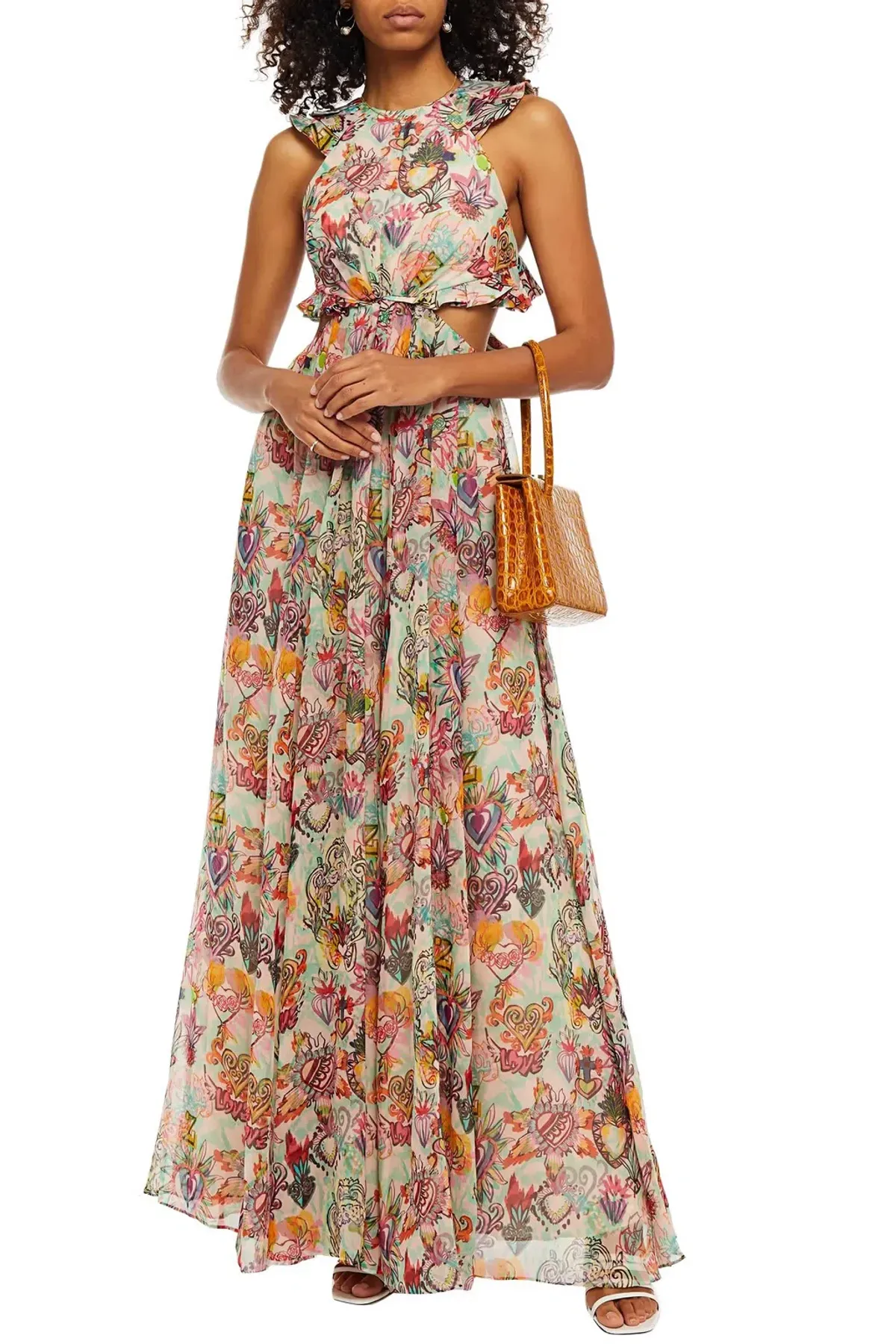 Zimmermann The Lovestruck Ruffle Maxi Dress Flaming Hearts Print Size 1 / Au 10 - Image 1