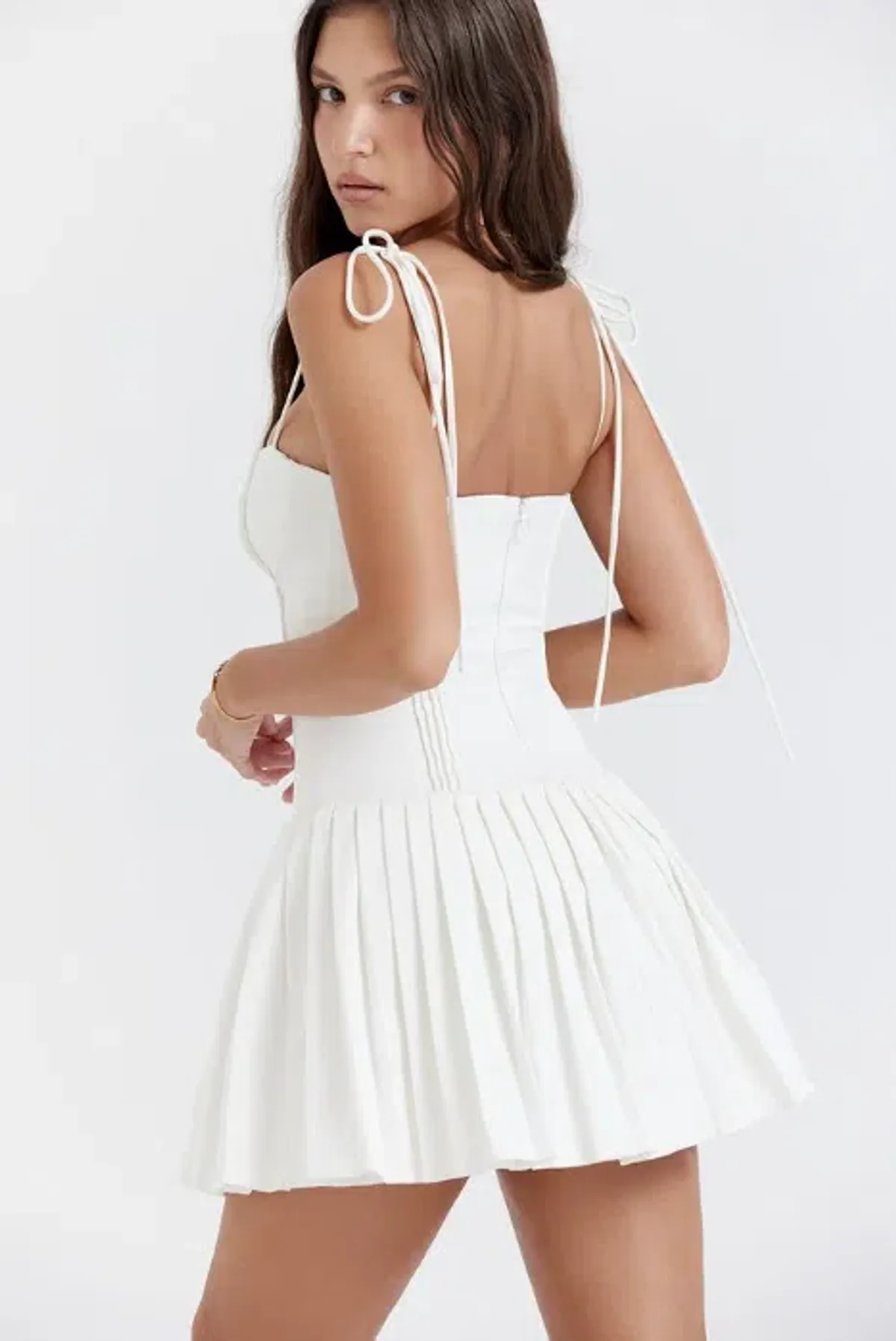 House of CB Marcy Pleated Mini Dress White Size S / AU 8 - Image 3