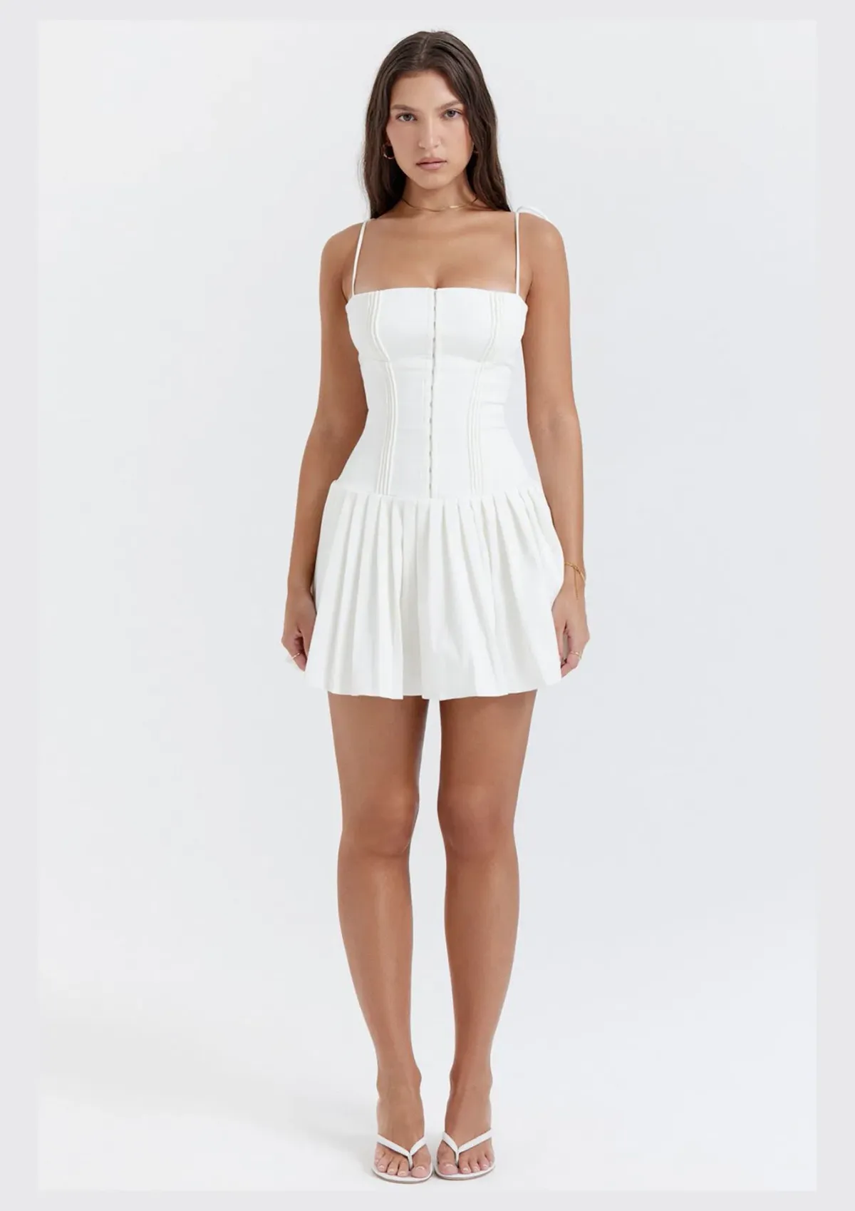 House of CB Marcy Pleated Mini Dress White Size S / AU 8 - Image 1