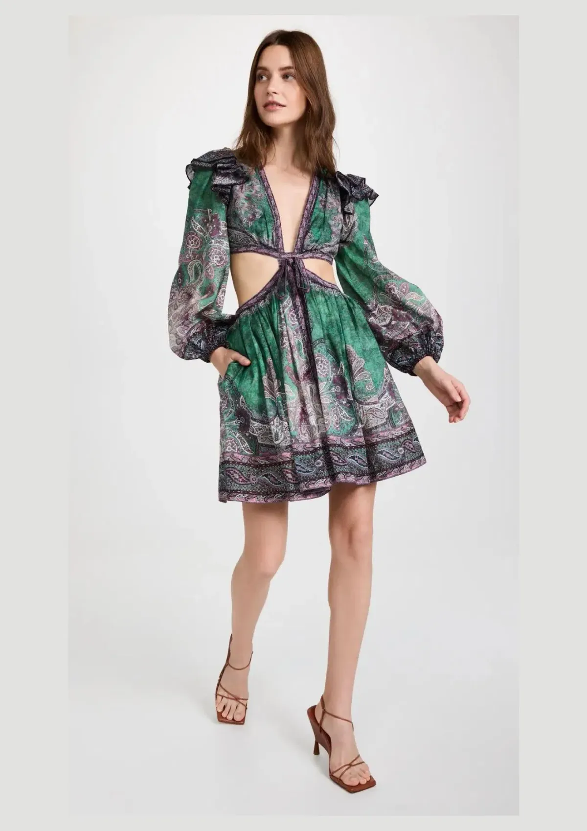 Zimmermann Anneke Ruffle Mini Dress Teal Paisley Print Size 1 / AU 10 - Image 1