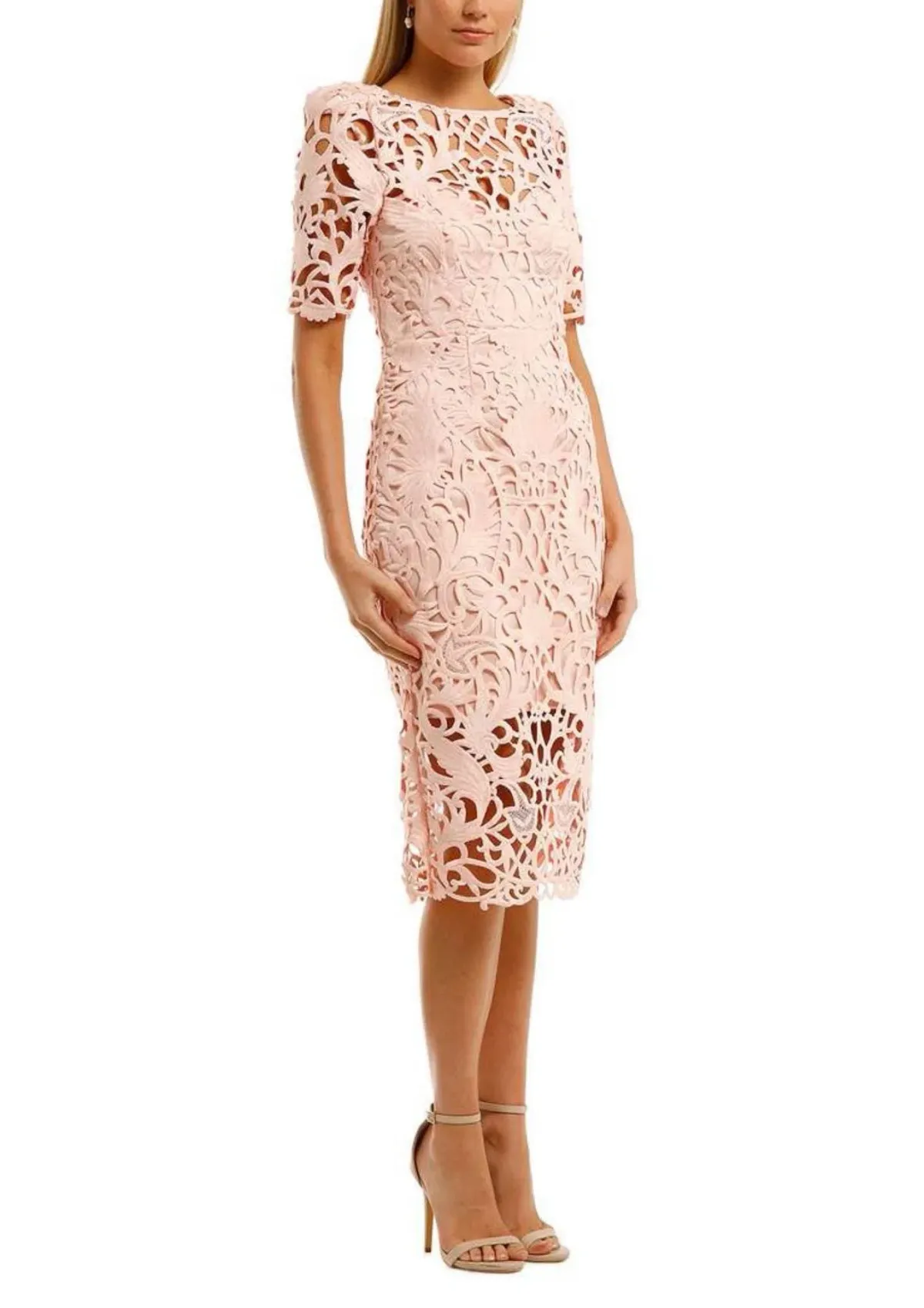 Melbourne Cup Day Best Dress - Thurley Utopia Lace Midi Dress in Seashell Pink with choice of 1 fascinator - Image 1