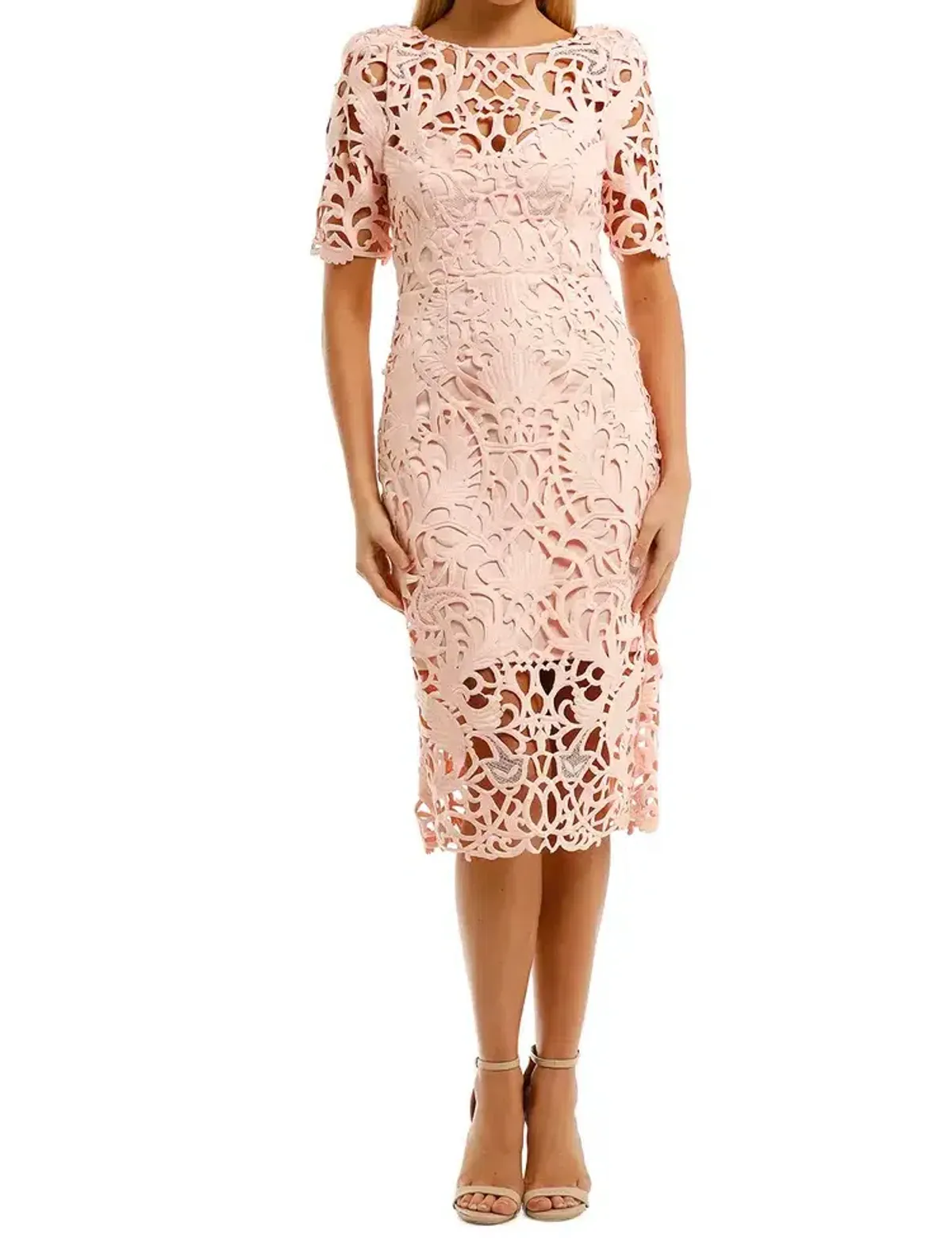 Melbourne Cup Day Best Dress - Thurley Utopia Lace Midi Dress in Seashell Pink with choice of 1 fascinator - Image 2