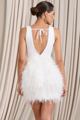 Club L London Flirt  Plunge Front Mini Dress with Feather Skirt White Size 4  for rent on The Volte - image 5