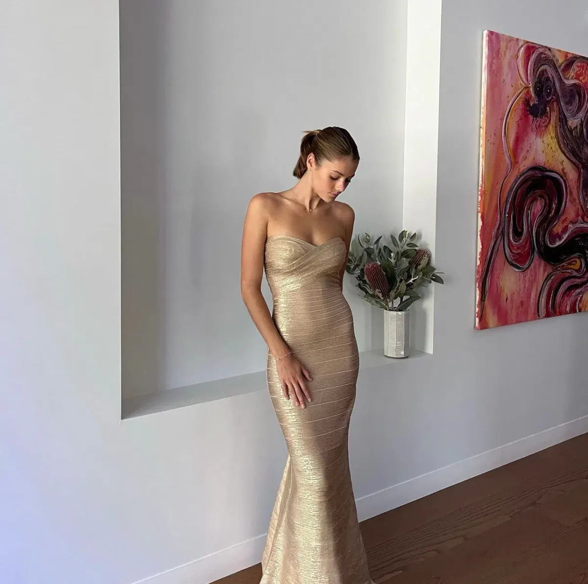 Herve Leger Sara Gown  Gold Size Small/AU 8 - Image 2