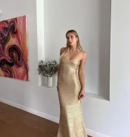 Herve Leger Sara Gown  Gold Size Small/AU 8 for rent on The Volte - image 1