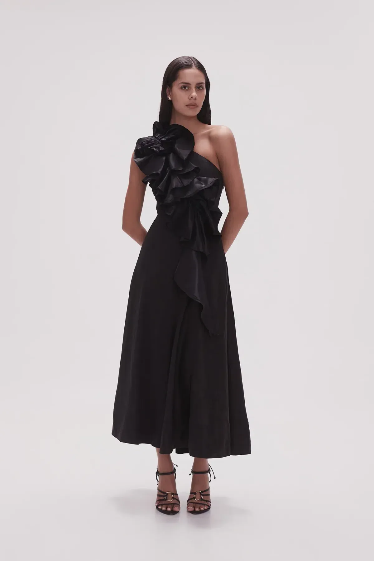 Aje Adelia Ruffle Midi Dress Black Size 12 - Image 1