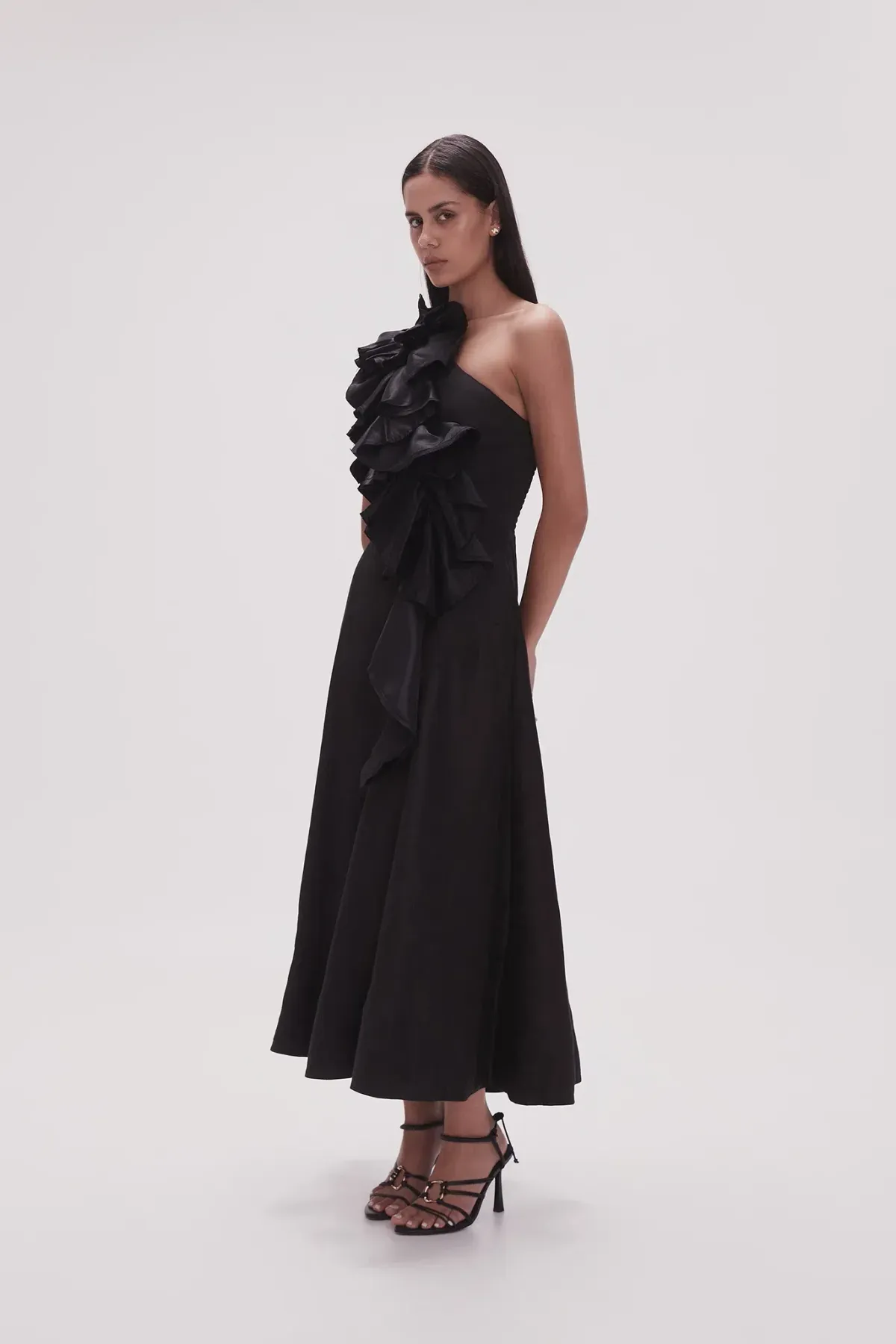 Aje Adelia Ruffle Midi Dress Black Size 12 - Image 4