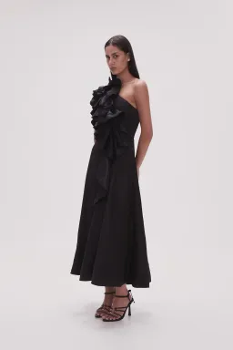Aje Adelia Ruffle Midi Dress Black Size 12 for rent on The Volte - image 4