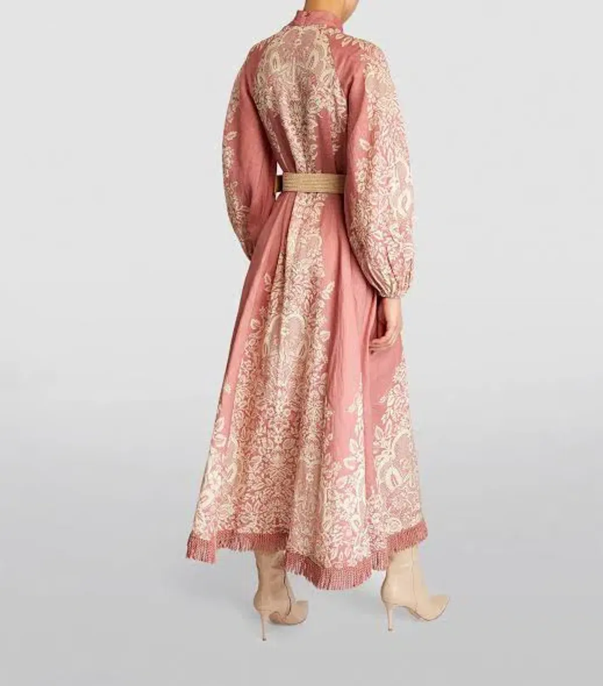 Zimmermann Pattie Fringed Midi Dress Rose Pink Baroque Floral Size 3 / AU 14 - Image 3