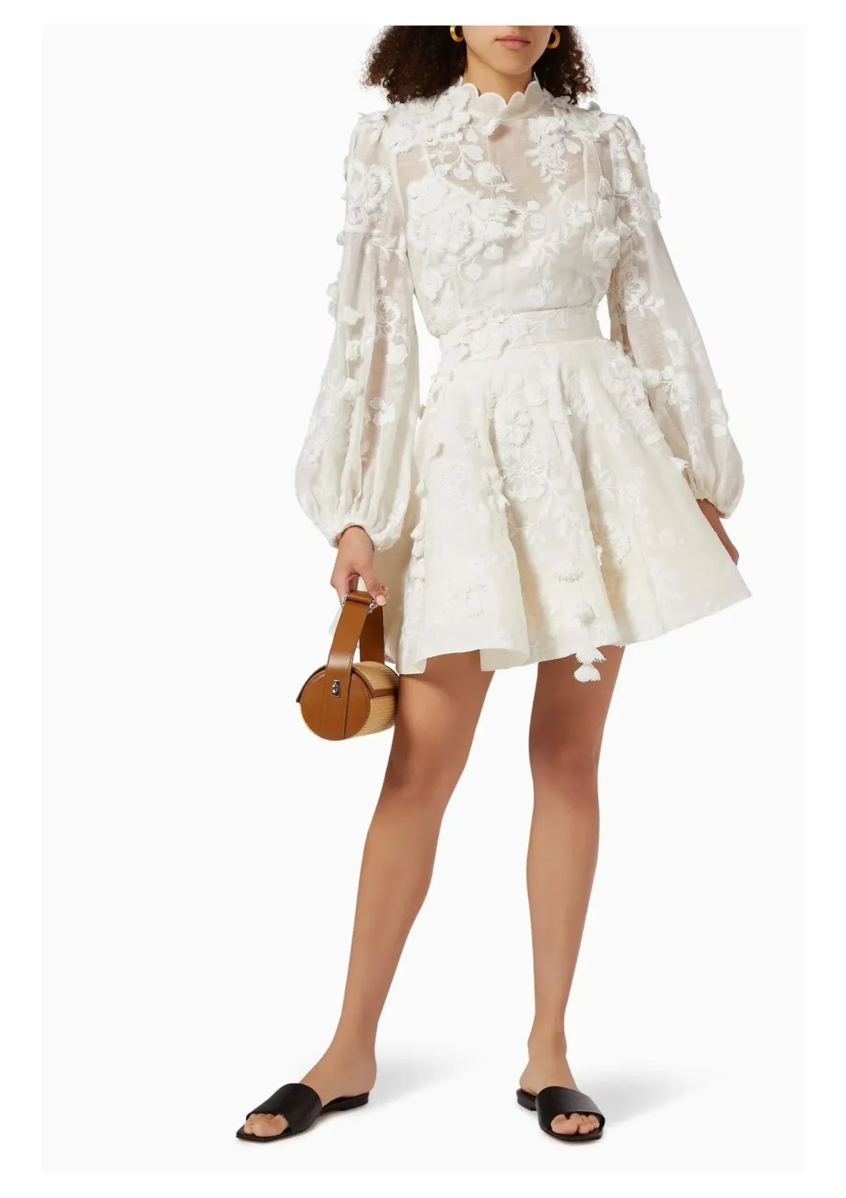 Zimmermann Postcard Blouson Top And Postcard Appliqué Mini Skirt Set Ivory Floral Size 1 / AU 10 - Image 1