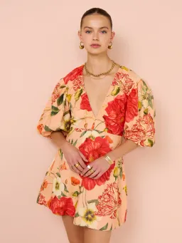 By Nicola Raspberry Ruched Neckline Mini Dress Floral Size 10 for rent on The Volte - image 2
