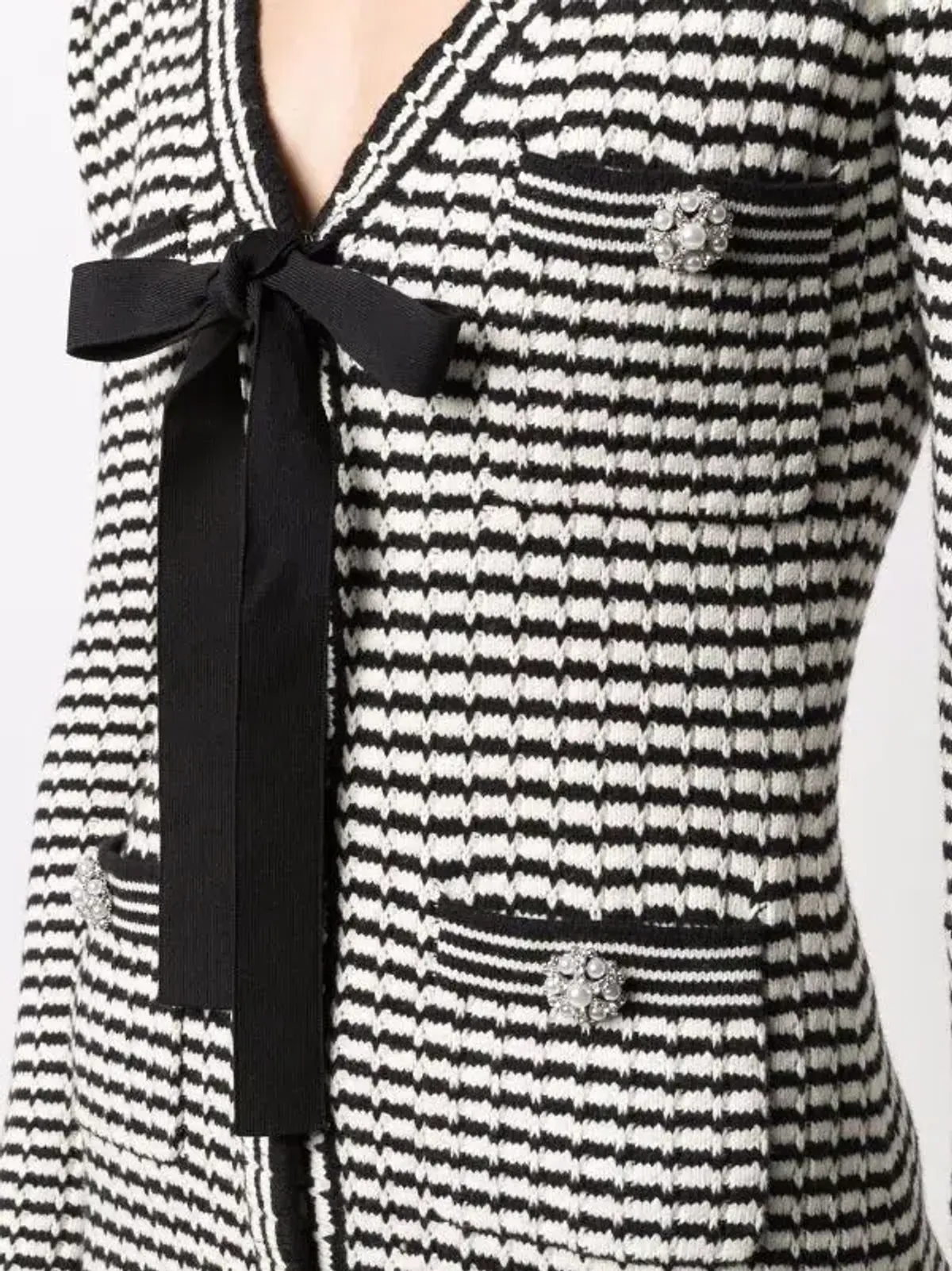Self Portrait Stripe-detail Knitted Dress Black/White Size S/Au 8  - Image 3