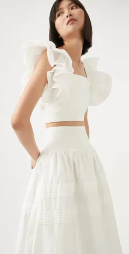 Aje Corinne Knit Bodice Crop Top and Rosalie Knit Waist Midi Skirt Set in Ivory Size XL / AU 16 for rent on The Volte - image 3