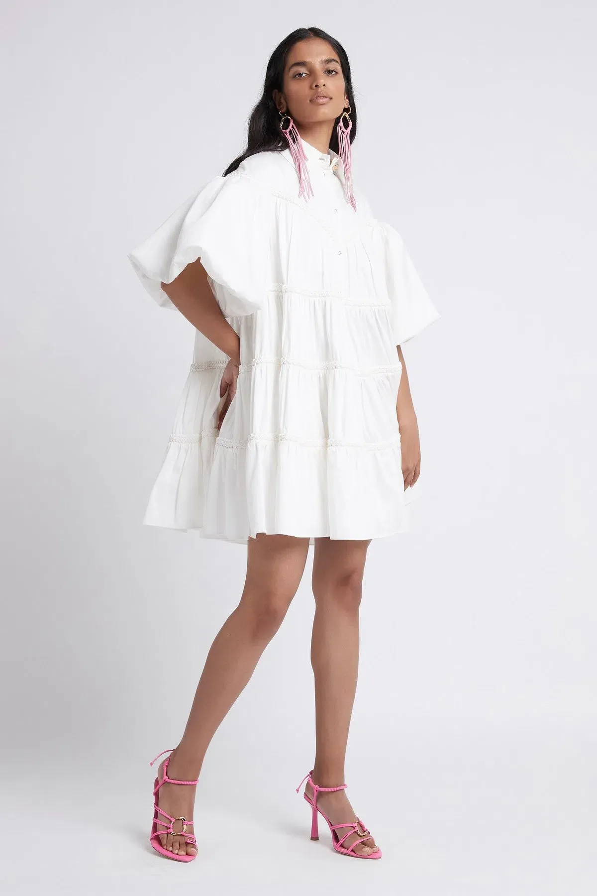 Aje Casabianca Puff Sleeve Shirt Smock Dress White Size 4 - Image 1