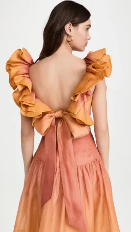 Zimmermann Postcard Ruffle Bodice And Maxi Skirt Set Ombre Sunshine Size 1 /Au  10  for rent on The Volte - image 3