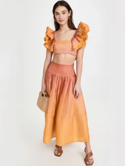 Zimmermann Postcard Ruffle Bodice And Maxi Skirt Set Ombre Sunshine Size 1 /Au  10  for rent on The Volte - image 1