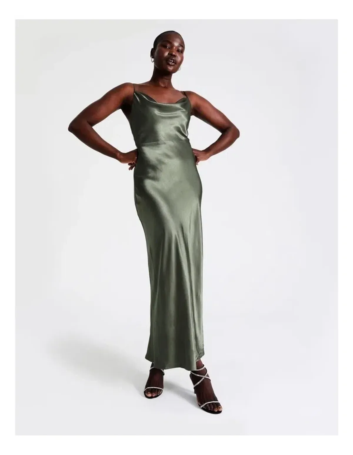 Wayne Cooper Cowl Neck Satin Slip Dress Green Size 18 - Image 2