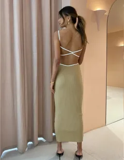 Bec & Bridge Coyote Midi Dress Beige Size 8 for rent on The Volte - image 1
