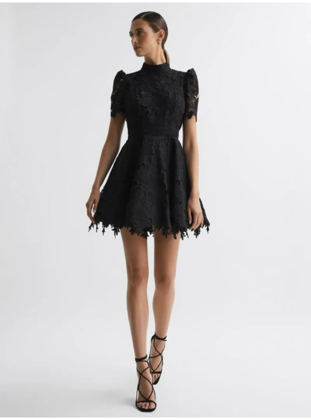 Leo Lin Elise Lace Short Sleeve Mini Dress Ebony Black Size AU 12 - Image 1