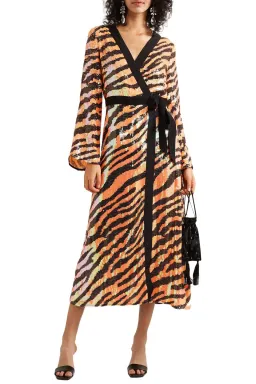 RIXO London 'Gigi' Sequin Midi Dress Tiger Print Sequins Size M/Au 12 for rent on The Volte - image 2