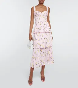 Self Portrait Satin Midi Dress Pink Floral Size 8 for rent on The Volte - image 1