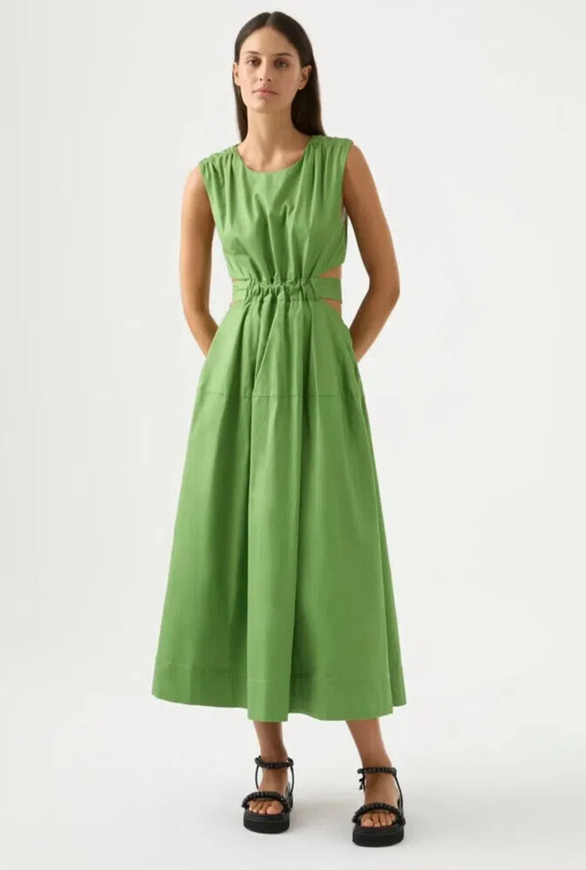 Aje Zorina Tie Midi Dress Fern Green Size 10 - Image 4