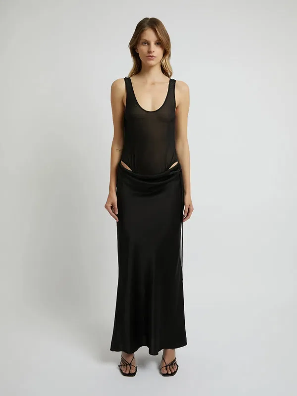 Christopher Esber Sheer Torso Cowl Tank Dress Charcoal Size 6 - Image 1