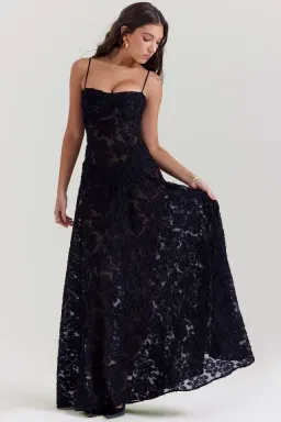 House Of CB Seren Floral Lace Back Maxi Dress Black  Size S/Au 8 for rent on The Volte - image 3