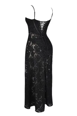 House Of CB Seren Floral Lace Back Maxi Dress Black Size 10/ Au 10 for rent on The Volte - image 9