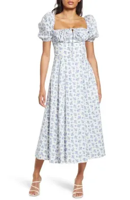 House of CB Tallulah Midi Dress Blue White Floral Size XS / AU 6 for rent on The Volte - image 4