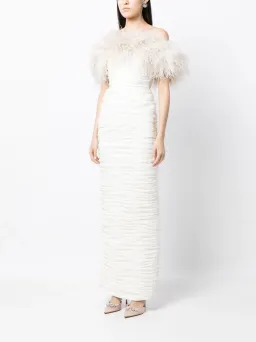 Rachel Gilbert | Zion ivory white, feather-trim Gown | White Size 10 for rent on The Volte - image 2