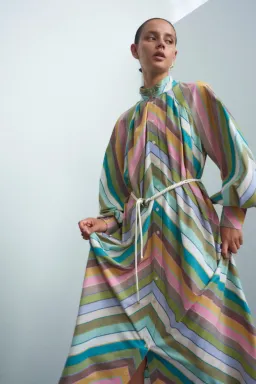 Alemais Lillian Midi Dress Multi Stripe Size 14  for rent on The Volte - image 1