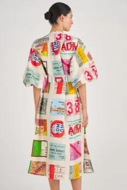 Oroton Ticket Print Shirt Midi Dress Multi Print Size 16 for rent on The Volte - image 3