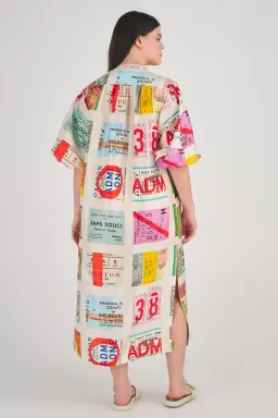 Oroton Ticket Print Shirt Midi Dress Multi Print Size 16 for rent on The Volte - image 6
