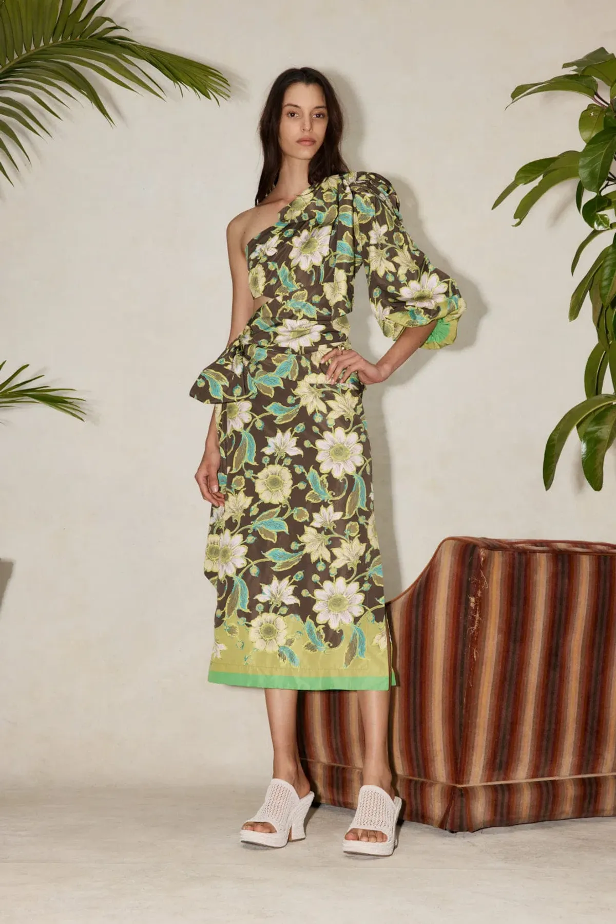 Alemais Winnie Midi Dress Chocolate/Floral Size 8 - Image 1