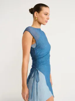 Bec & Bridge Hayden Asym Mesh Mini Dress Spliced Denim Blue Size AU 10 for rent on The Volte - image 2