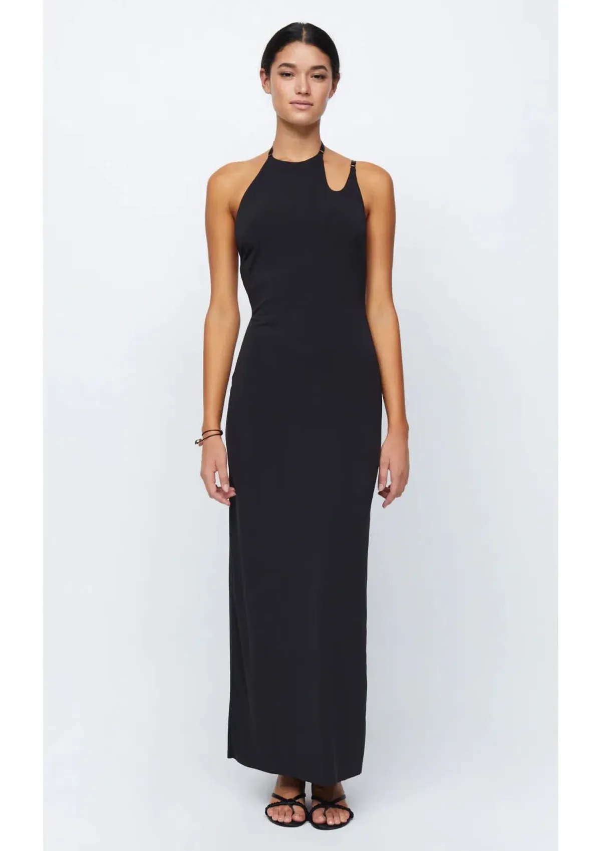 Bec & Bridge Zadie Asym Maxi Cut Out Strap Halter Open Back Dress Black Size AU 8 - Image 1