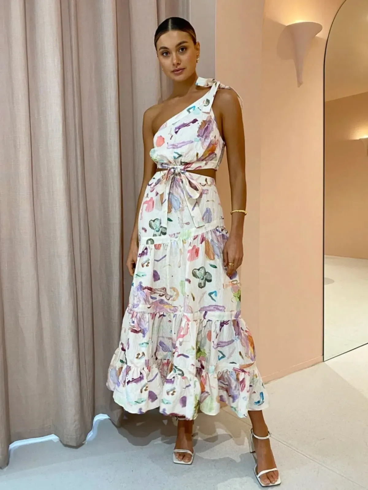 Alemais Annie One Shoulder Dress Print Size 6 - Image 1