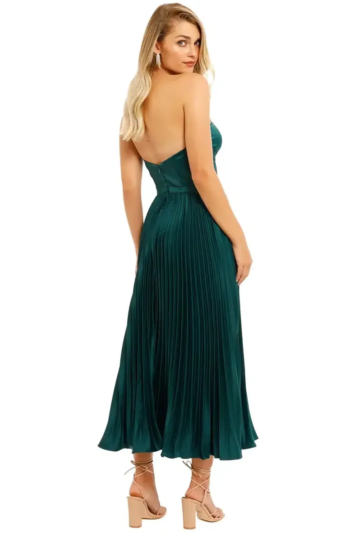 Elle Zeitoune Milan Midi Dress in Emerald Green Size 6 - Image 3