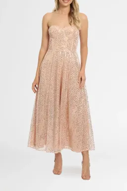 Elle Zeitoune Lana Bustier Midi Dress in Rose Gold Size 16 for rent on The Volte - image 4