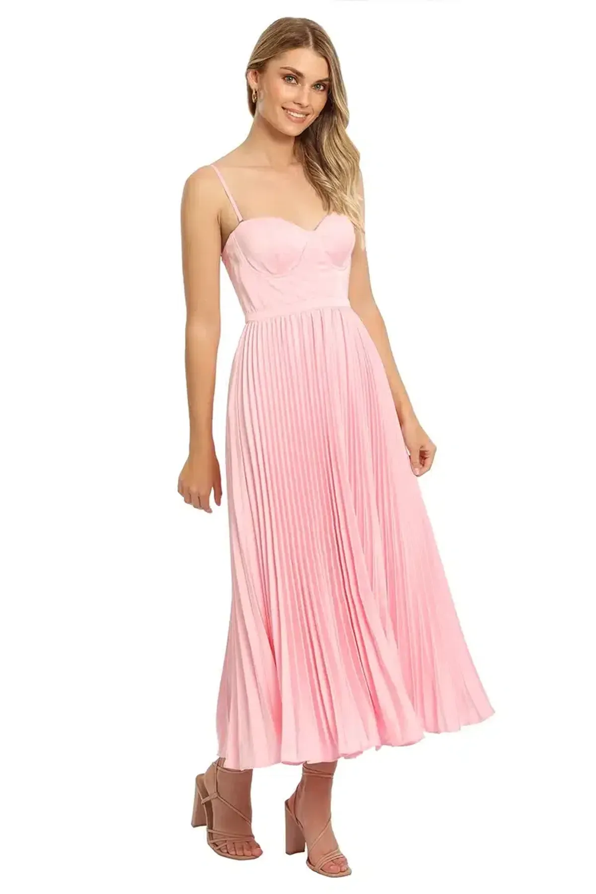 Elle Zeitoune Bustier Midi Dress in Pink Size 8 - Image 2