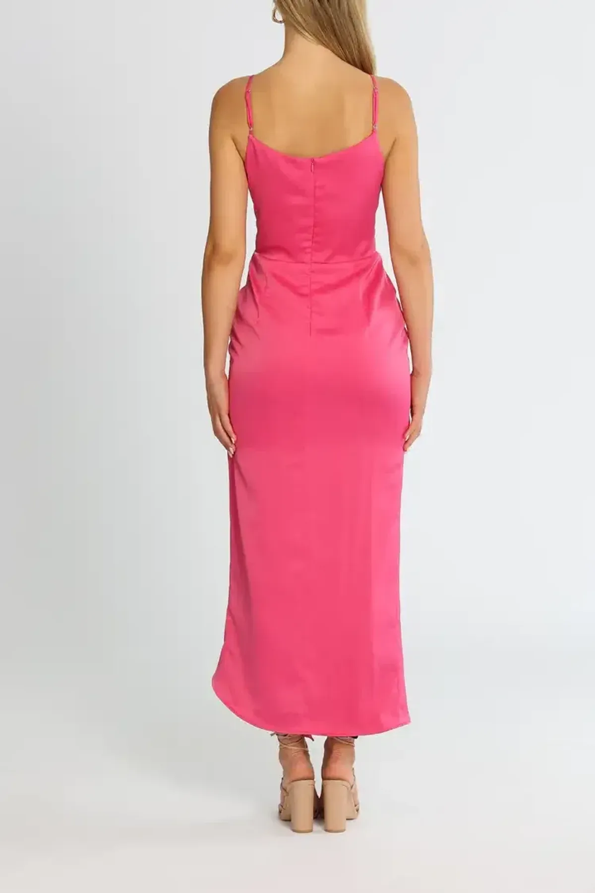Elle Zeitoune Gathered Waist Midi Dress in Pink Punch Size 10 - Image 3