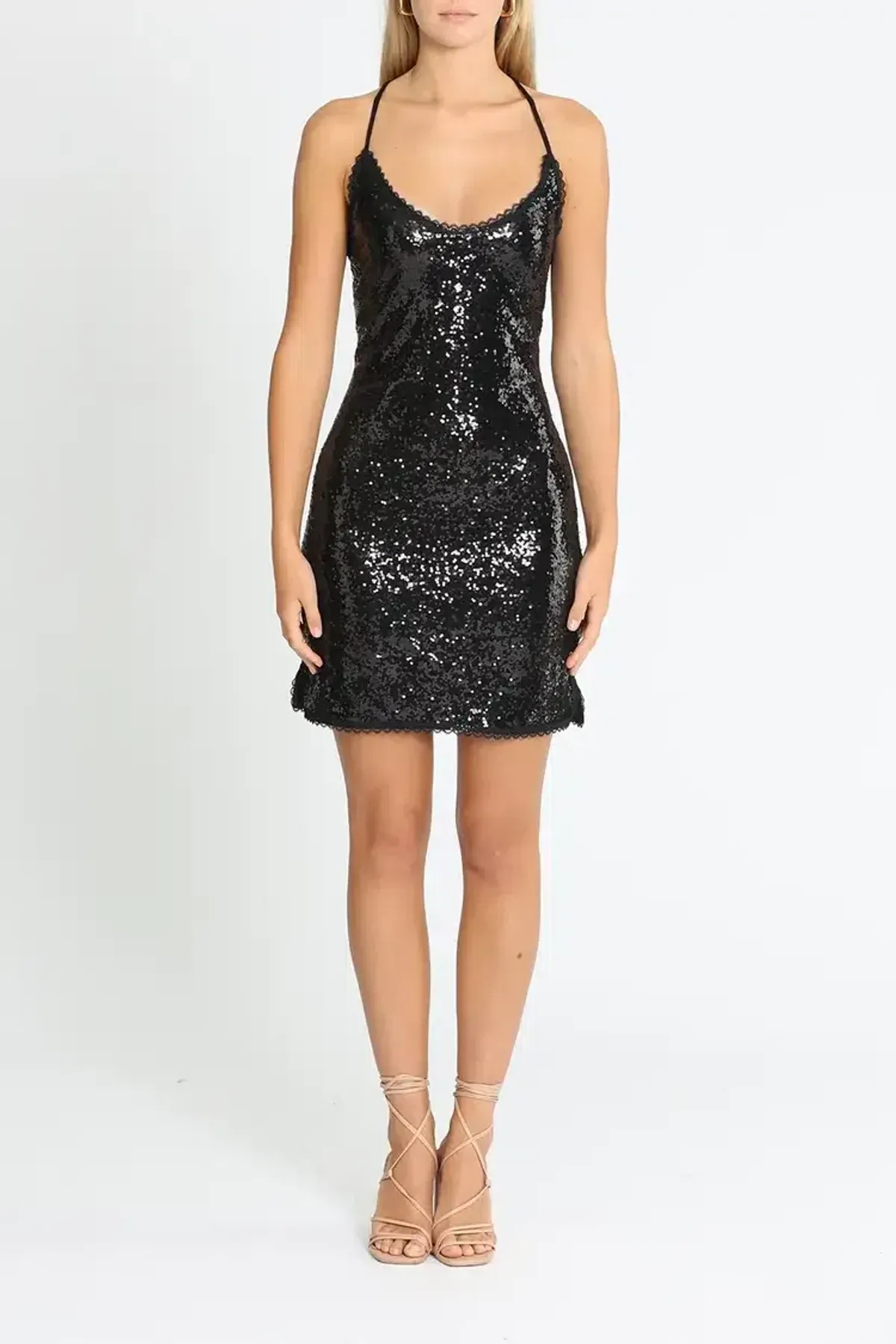 Elle Zeitoune Stretchy Sequin Mini Dress in Black Size 12 - Image 1