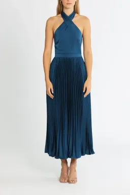 Elle Zeitoune Pleated Halter Midi Dress in Blue Size 8 for rent on The Volte - image 1