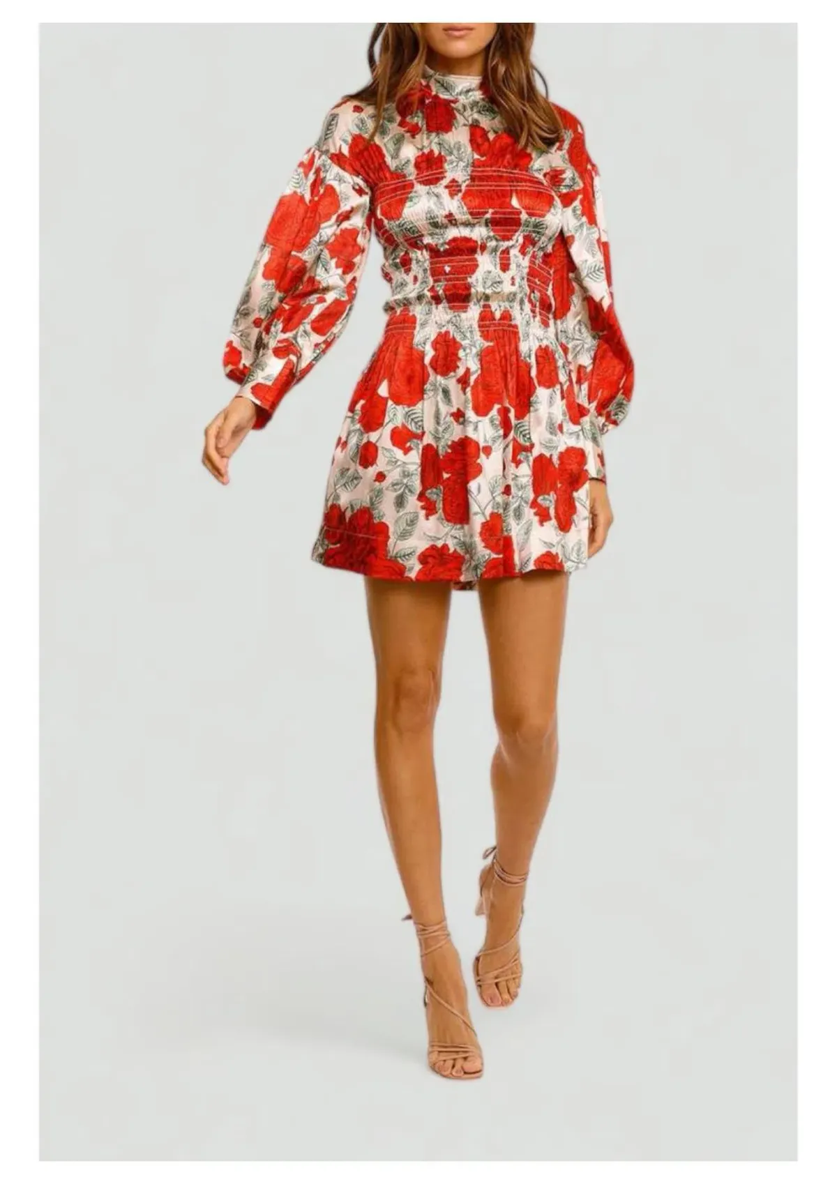 Ganni Brazilian Sand Silk Satin Mini Dress Floral Size 6 - Image 1